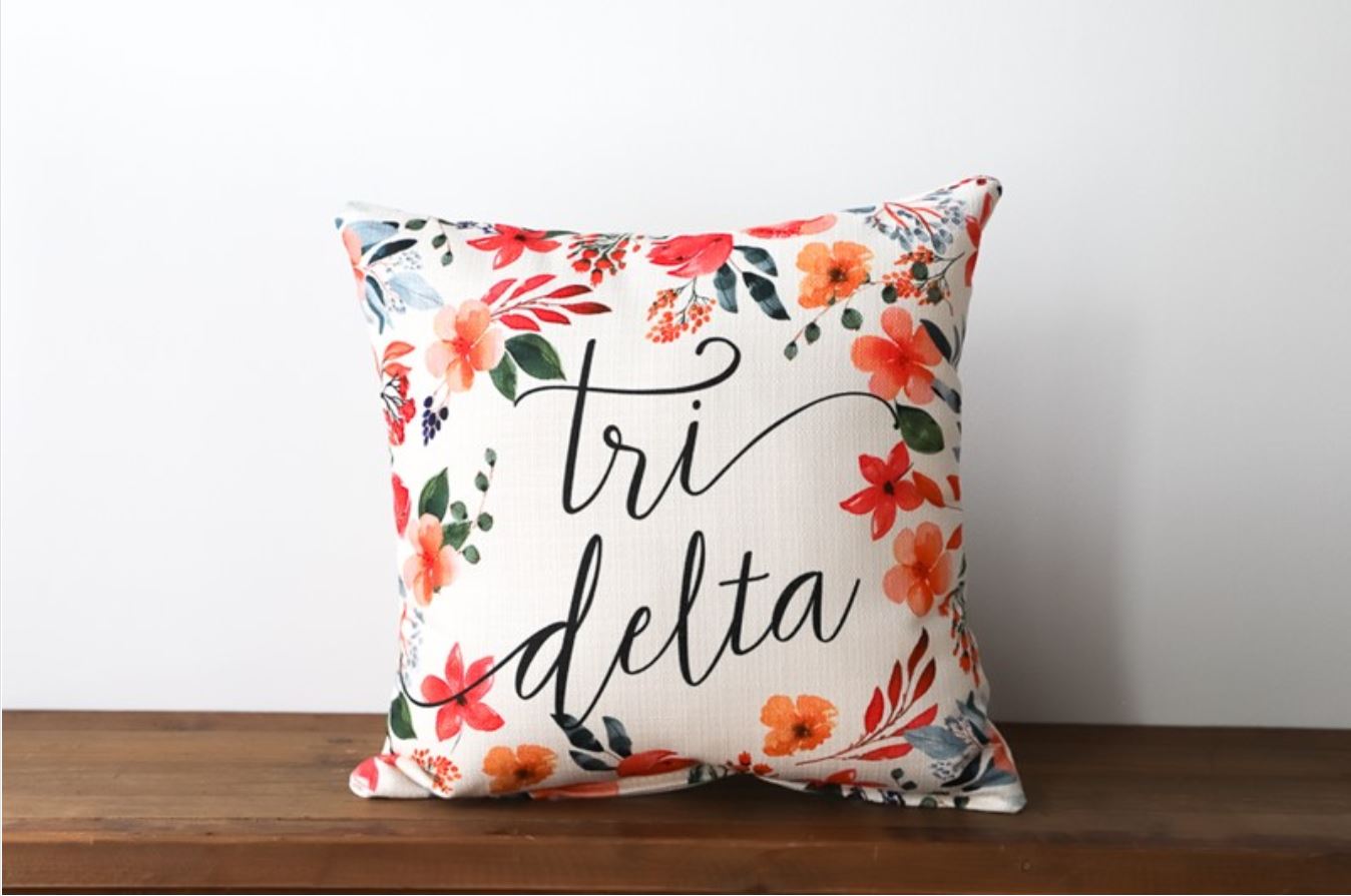 Pretty Sorority Flowers Pillow - Tri Delta