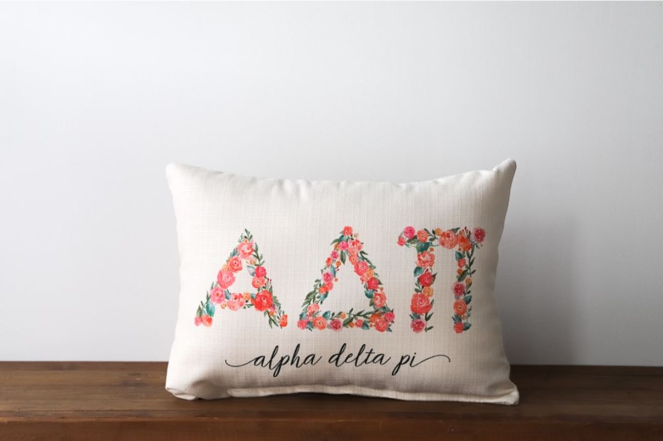Flowery Sorority Letters Pillow - Alpha Delta Pi