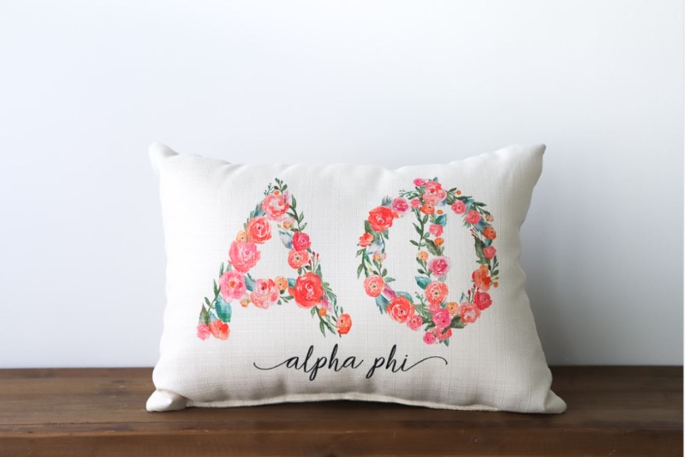 Flowery Sorority Letters Pillow - Alpha Phi
