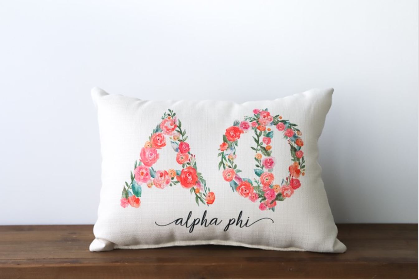 Flowery Sorority Letters Pillow - Alpha Phi