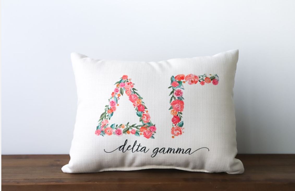 Flowery Sorority Letters Pillow - Delta Gamma