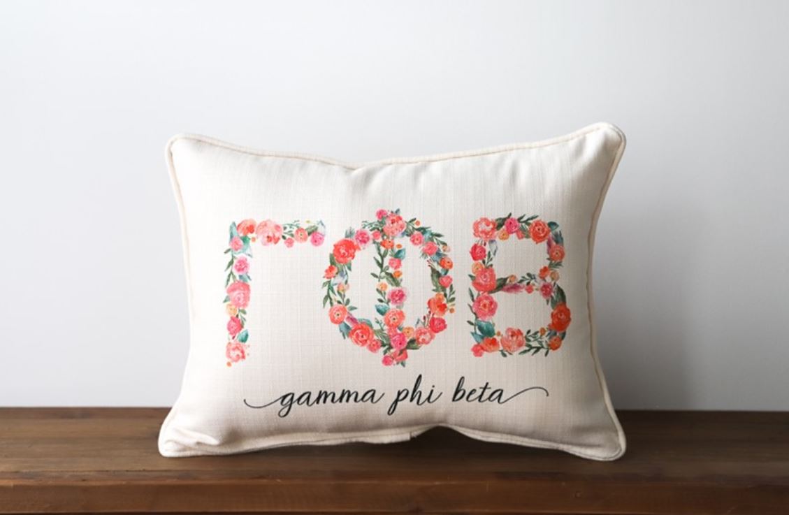 Flowery Sorority Letters Pillow - Gamma Phi Beta