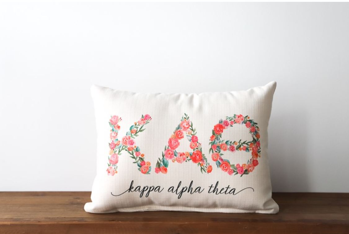 Flowery Sorority Letters Pillow - Kappa Alpha Theta