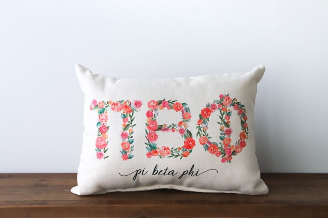 Flowery Sorority Letters Pillow - Pi Beta Phi