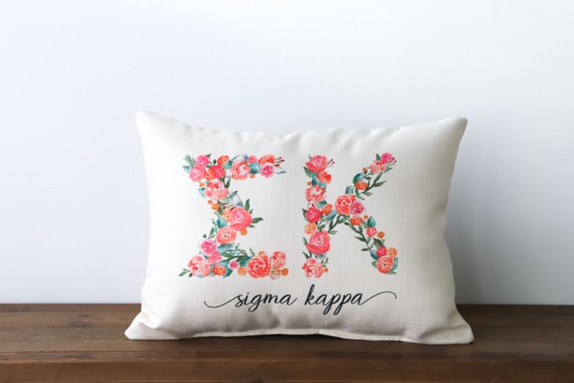 Flowery Sorority Letters Pillow - Sigma Kappa