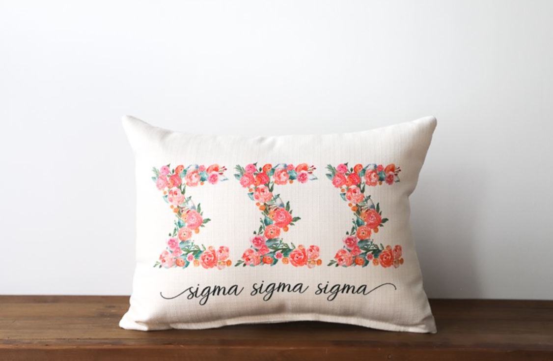 Flowery Sorority Letters Pillow - Sigma Sigma Sigma