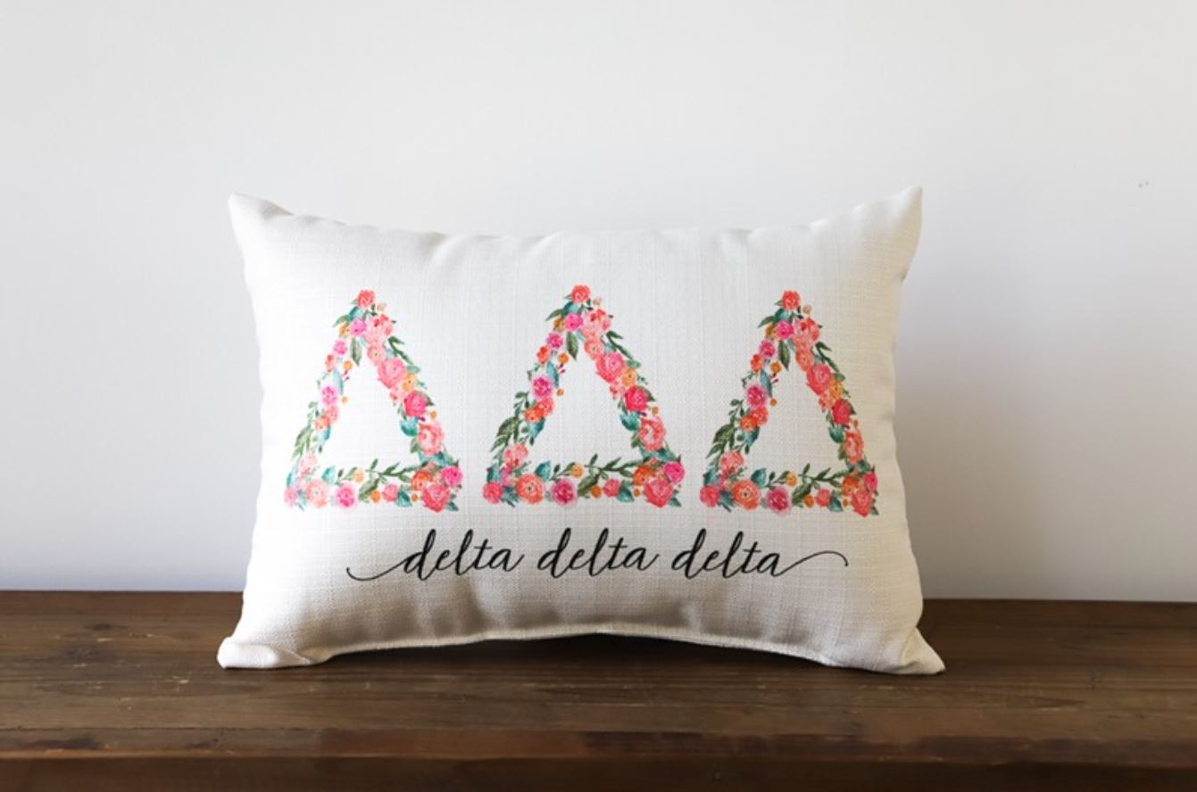 Flowery Sorority Letters Knife Edge Pillow - Tri Delta