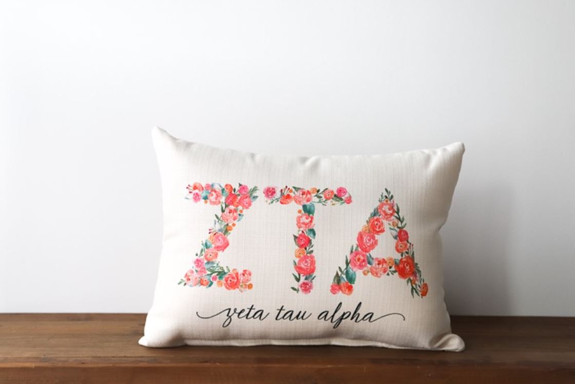 Flowery Sorority Letters Knife Edge Pillow - Zeta Tau Alpha