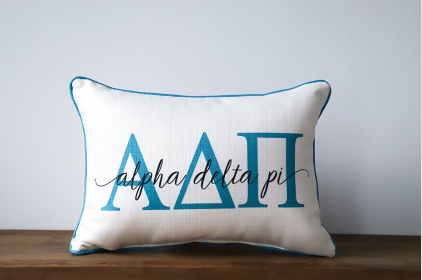 Lettered Sorority Piped Pillow - Alpha Delta Pi