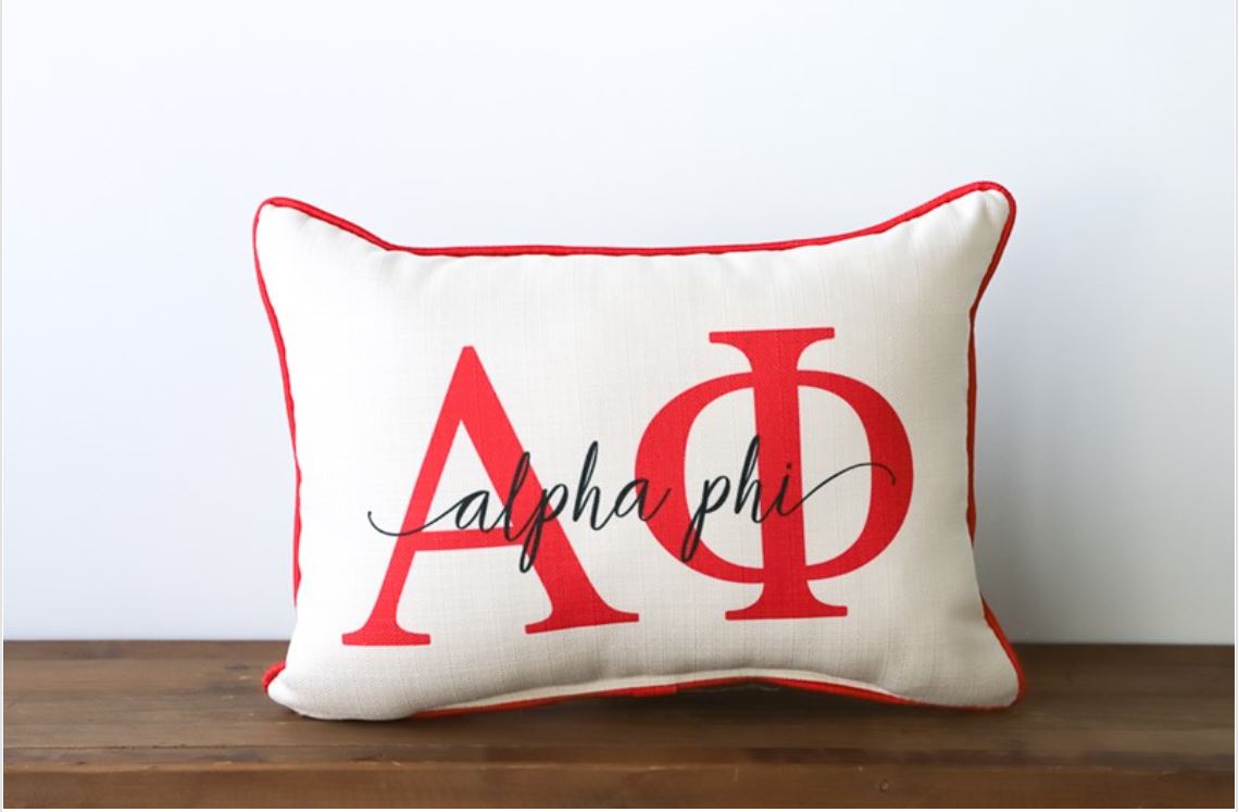 Lettered Sorority Piped Pillow - Alpha Phi