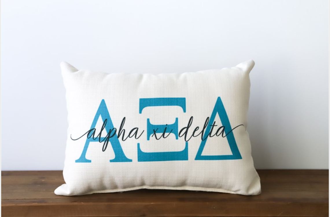 Lettered Sorority Piped Pillow - Alpha Xi Delta